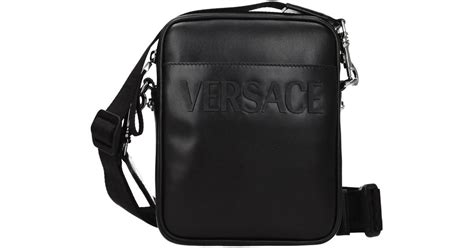 versace black leather messenger bag|versace crossbody bag men's.